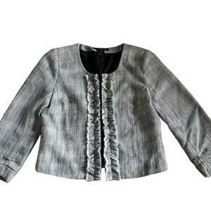 Willi Smith Textured Tweed Blazer Ruffle Front Classic Workwear Casual Career
